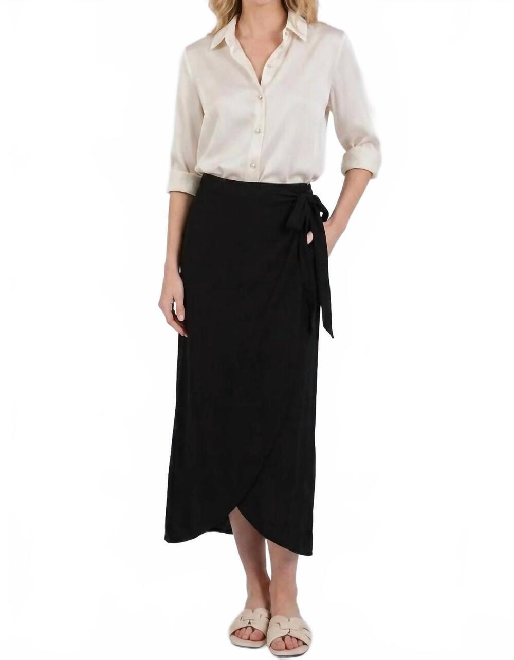 NEW FINAL TOUCH aria side tie wrap midi skirt in black